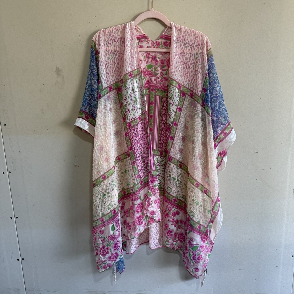 Boho Patchwork Print Kimono Cardigan Duster OS